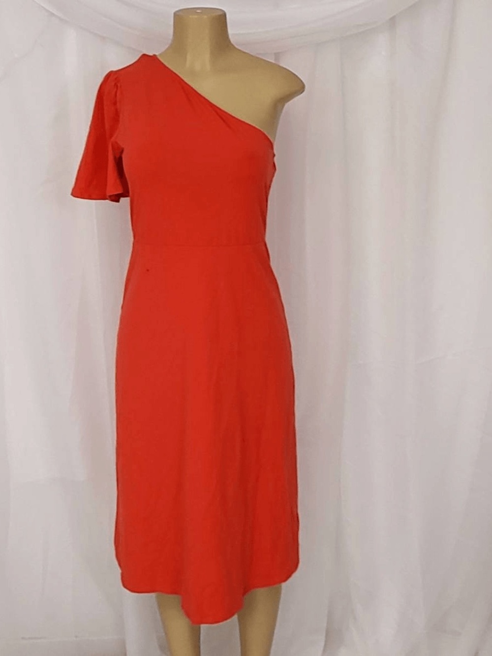 Who What Wear One-Shoulder Red Midi Dress with Flutter Sleeve